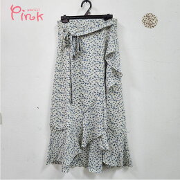 修身感★Pink滾邊荷葉碎花裙(藍/卡其)
