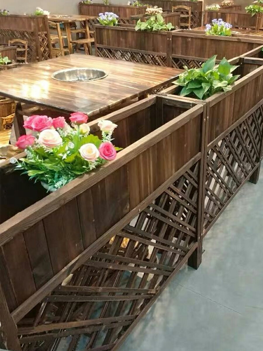 餐廳隔斷圍欄戶外花箱防腐木實木網格花架隔斷花槽籬笆柵欄花盆架 雙11全館免運