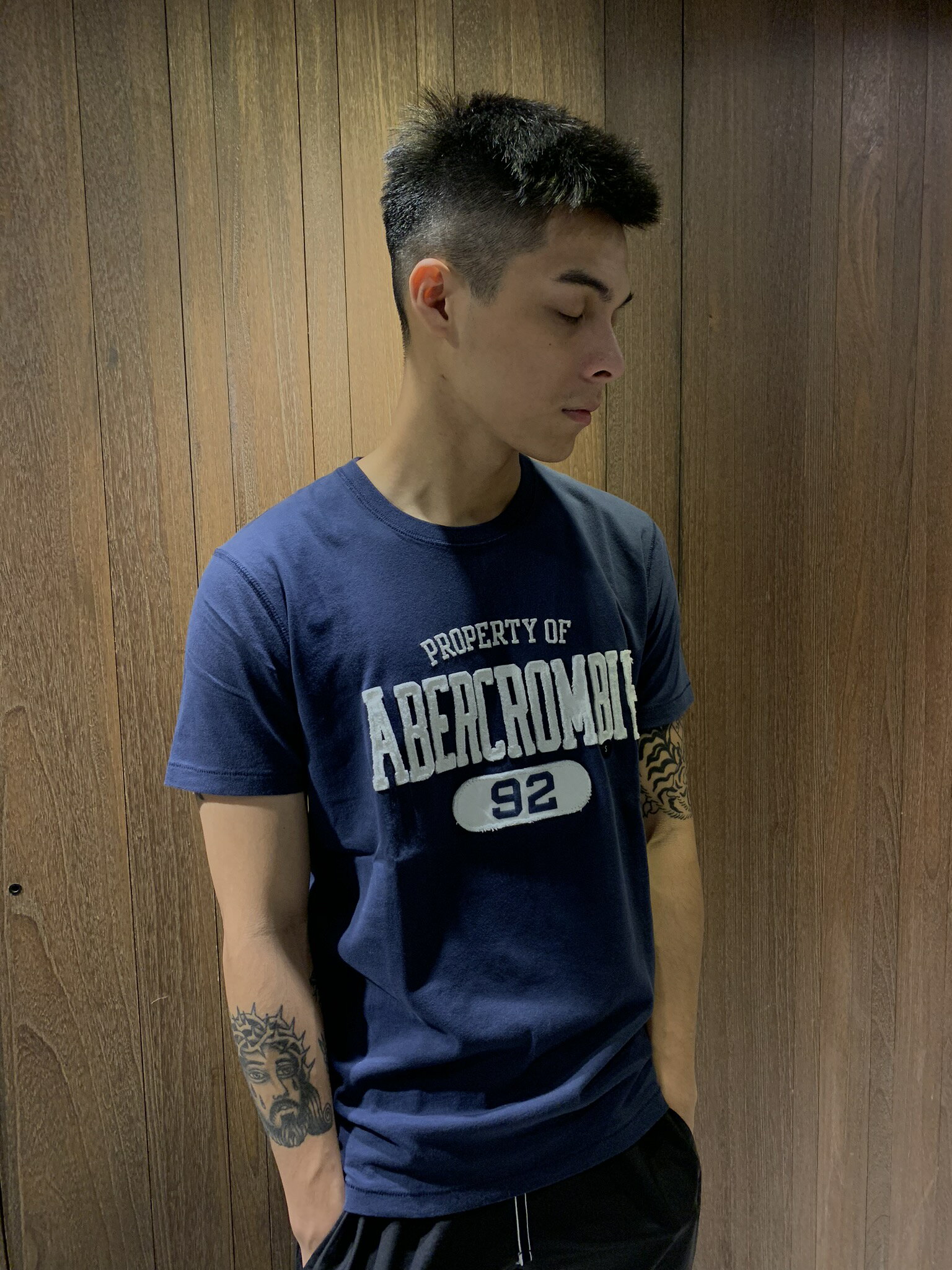 美國百分百【全新真品】 Abercrombie & Fitch T恤 AF 短袖 刷舊復古 logo 男 麋鹿 AG34