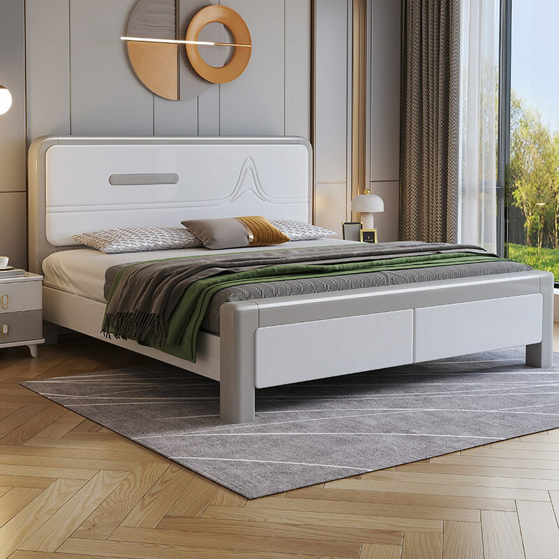 優樂悅~白色實木床現代簡約1.8米雙人主臥床1.5米彩色高箱儲物輕奢實木床