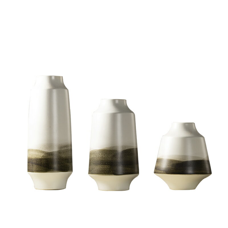 陶瓷花瓶新中式水墨畫三件套裝飾品現代客廳臺面擺設簡約插花擺件
