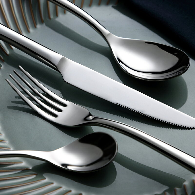 加厚不銹鋼刀叉套裝食品級牛排刀叉勺三件套西餐餐具勺子