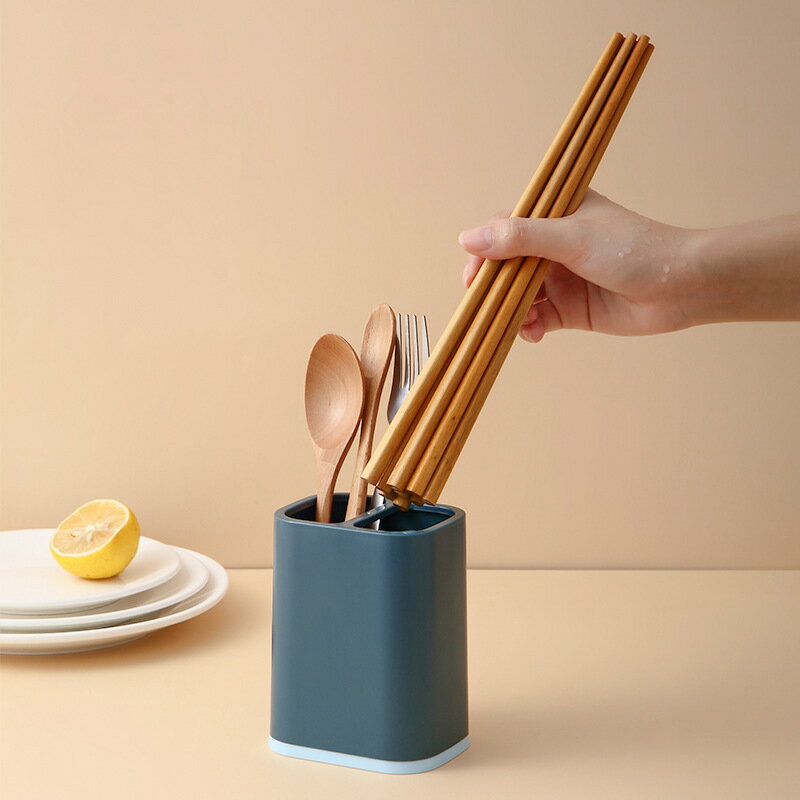 家用壁掛式瀝水雙格筷子籠多功能免打孔廚房餐具筷子收納盒筷子桶