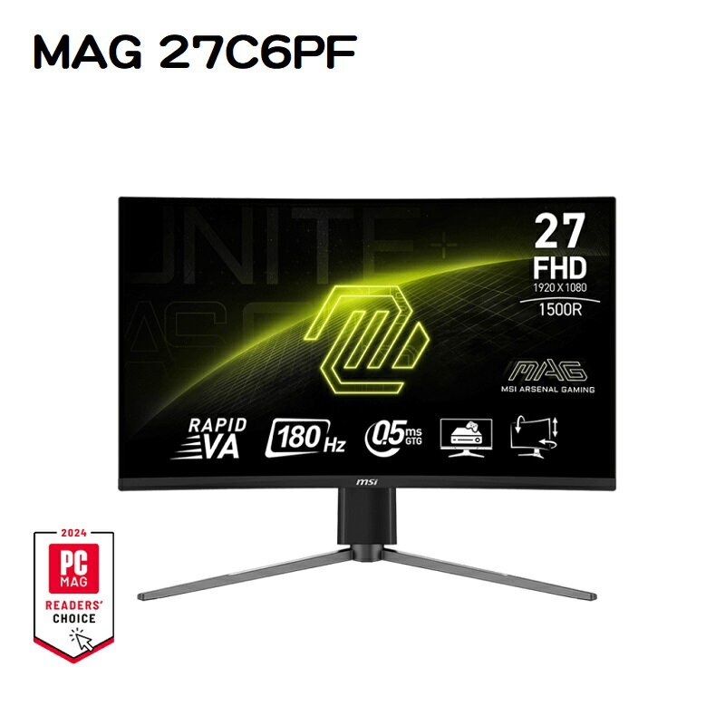【享最高折300】MSI 微星 MAG 27C6PF 27吋 曲面電競螢幕/1500R/Rapid/VA/FHD/180Hz