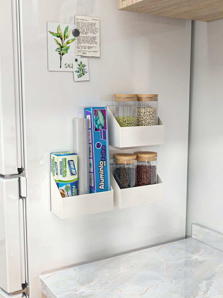 保鮮膜收納架 冰箱置物架免打孔側面磁吸收納盒廚房壁掛式調料架保鮮膜袋儲物盒『XY22702』