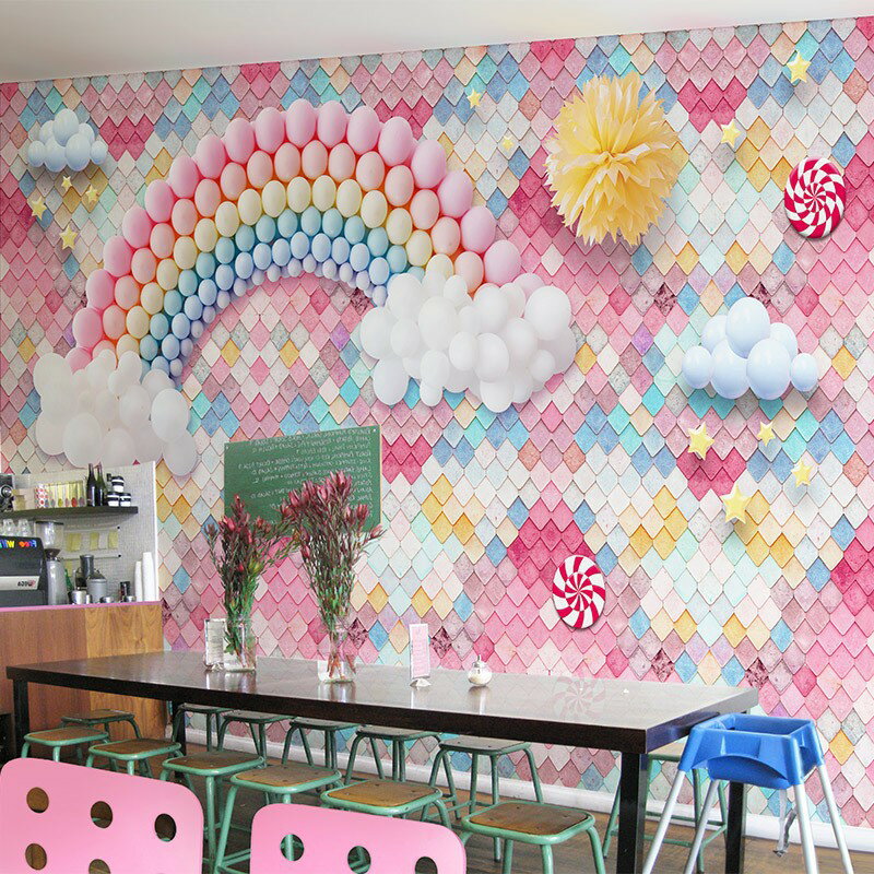 粉色馬龍甜奶茶裝飾壁紙間商墻紙臥室公主房壁畫