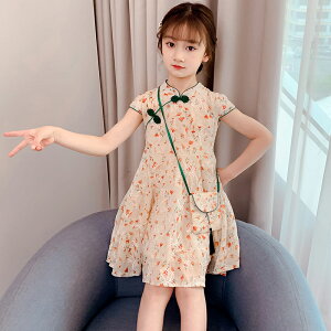 女童裙子2022夏裝薄款韓版兒童洋氣漢服新款時尚小女孩碎花連衣裙