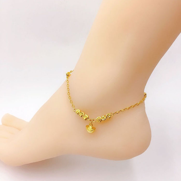 新款元寶越南沙金腳鏈女士韓版24K金銅鍍假黃金轉運珠飾品