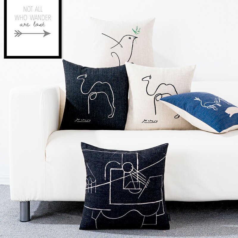 畢加索素描靠枕布藝和平鴿簡約現代復古北歐抱枕外貿棉麻沙發靠墊