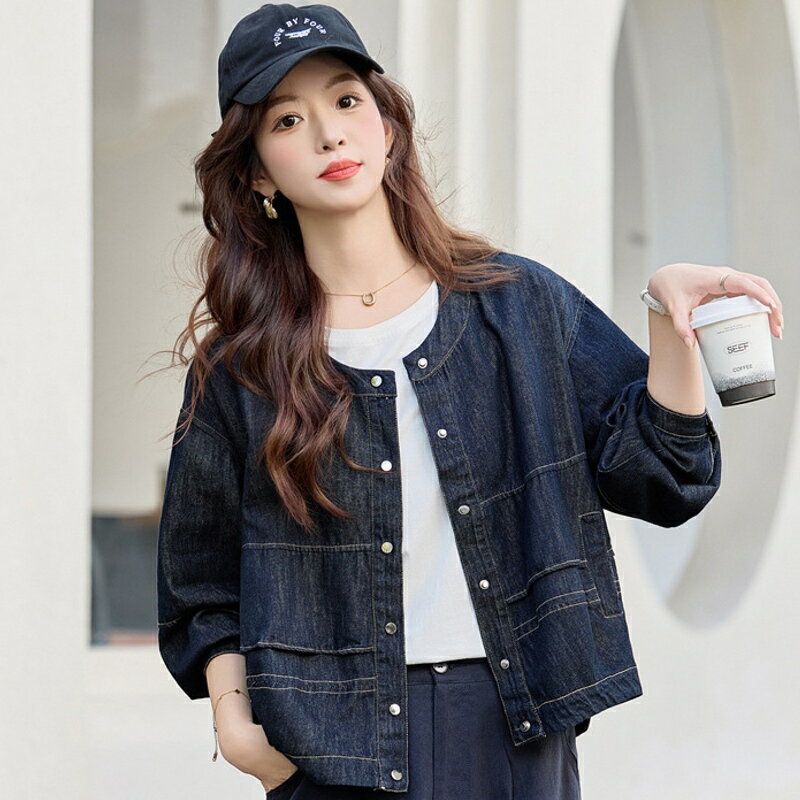 【巴黎精品】現貨+預購 韓風牛仔外套經典丹寧夾克牛仔襯衫大碼休閒女裝-圓領層次牛仔女外套a1ln36