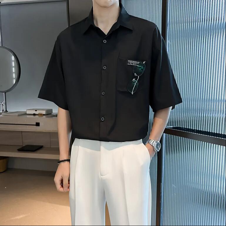 襯衫短袖男韓版休閒潮流簡約免燙襯衣五分袖夏季【繁星小鎮】P