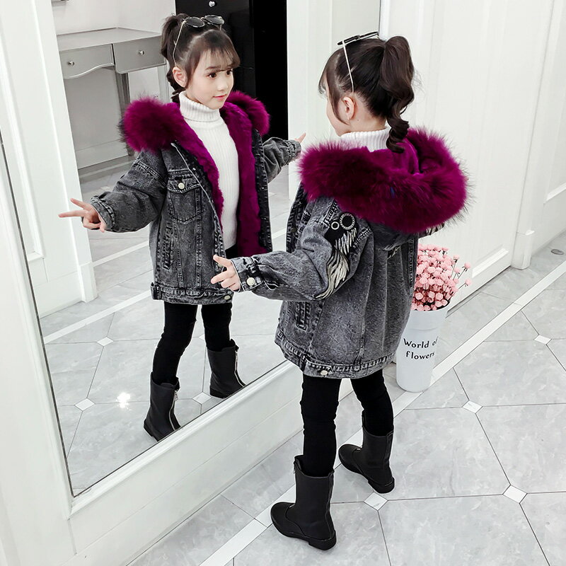 女童外套加絨加厚秋冬裝新款兒童時髦牛仔衣韓版派克服童裝潮1入