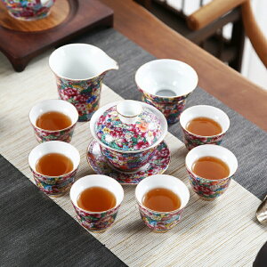 晟窯整套琺瑯彩萬花陶瓷功夫茶具家用簡約茶壺茶杯蓋碗套裝禮盒裝