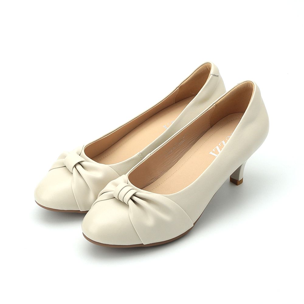 LUZZI 蝴蝶結跟鞋 米 女鞋