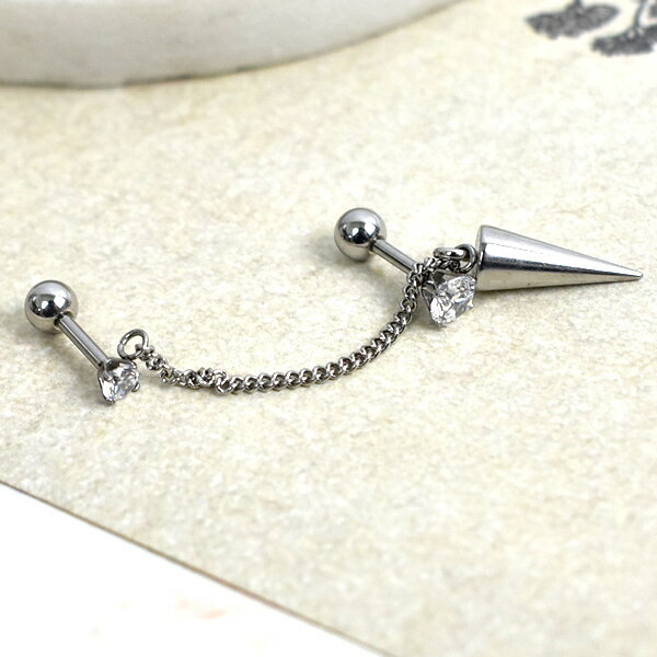 男生耳環 單鍊三角錐鋼製雙鑽耳針【ND846】