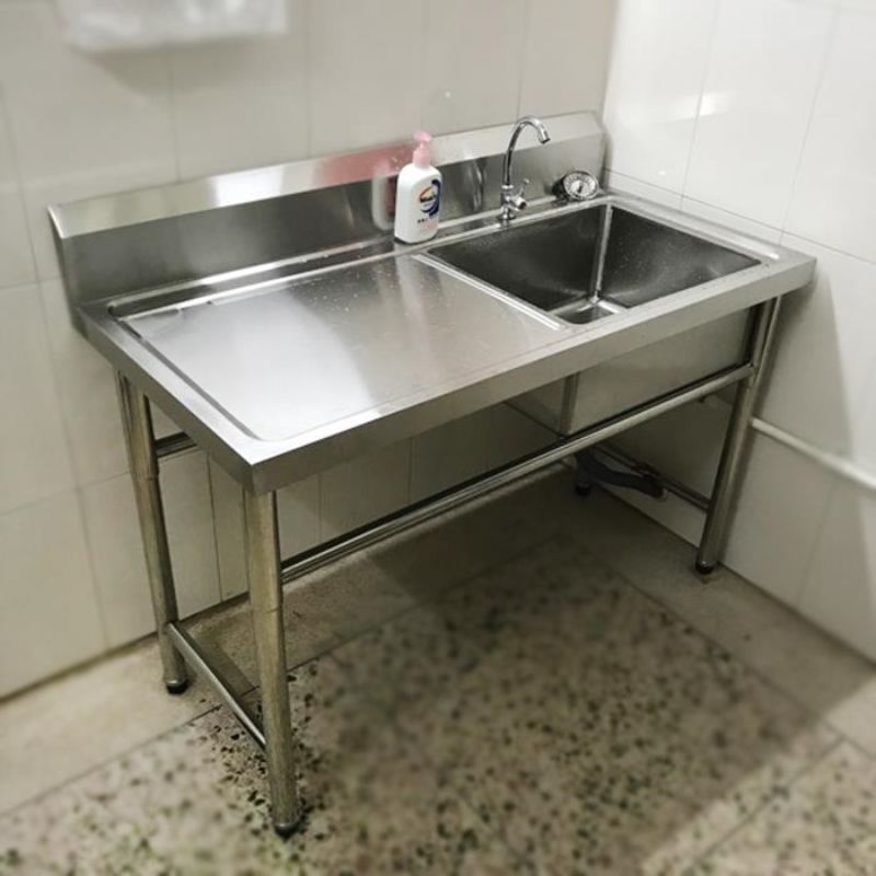 優樂悅~商用水池帶平臺落地304不銹鋼單槽洗菜盆洗碗池家用帶支架操作臺