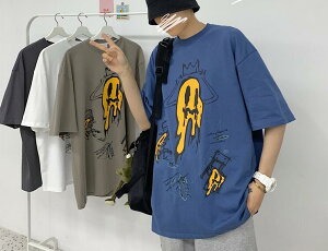 FINDSENSE X 韓國 男短袖 寬鬆短袖上衣薄款個性鬼臉 短袖夏季 寬鬆T恤