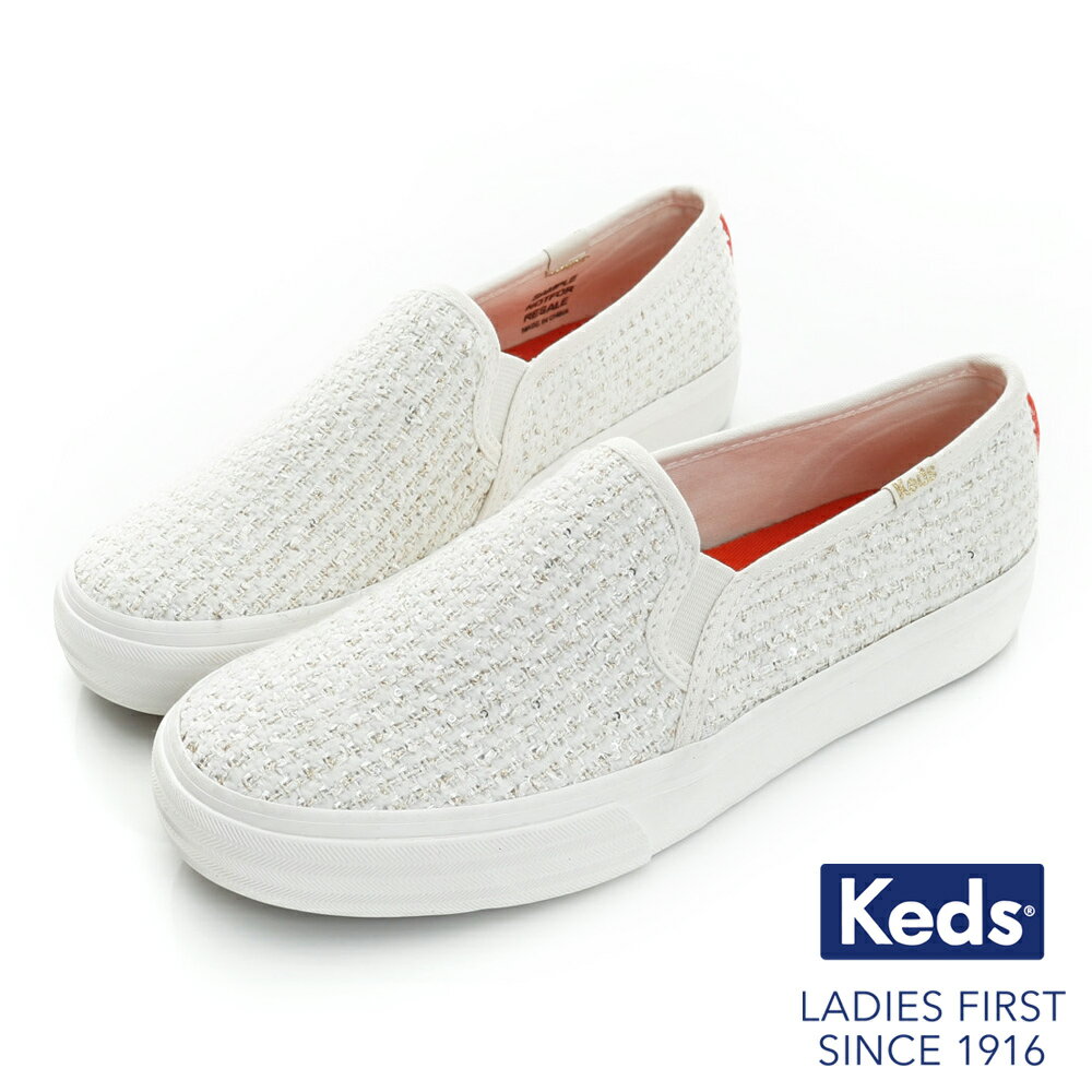 【KEDS 促銷7折】KEDS DOUBLE DECKER 套入式亮片線紗休閒鞋 奶油白