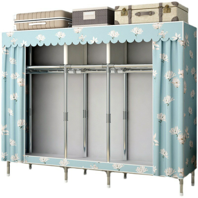 佈衣櫃衣櫃家用臥室簡易組裝結實加粗加厚出租房鋼架衣櫥