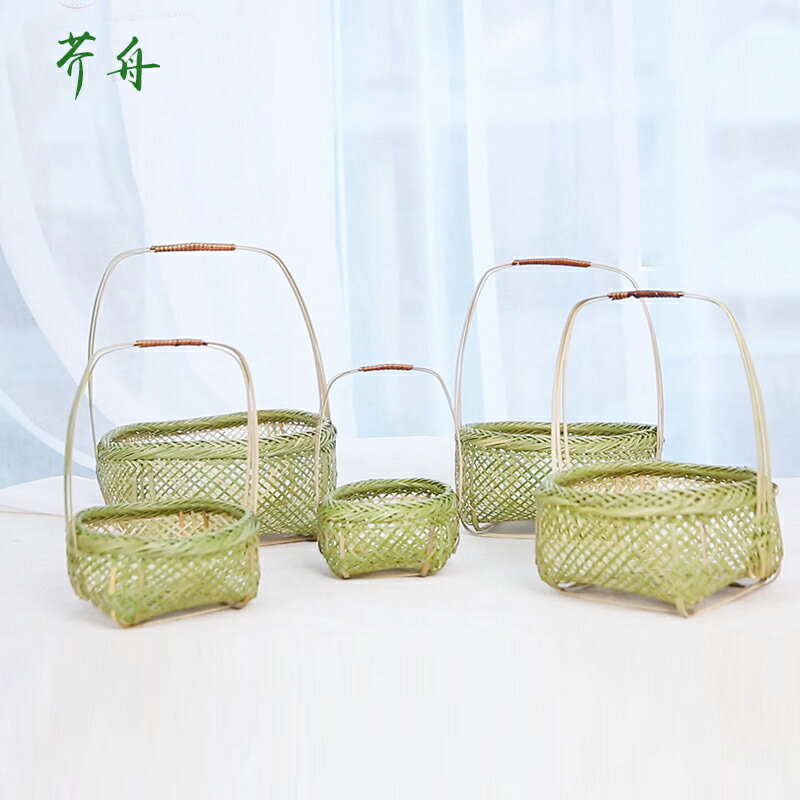 手提竹籃子純手工編織水果蔬菜託盤雞蛋筐帶把手竹制品農家用特色