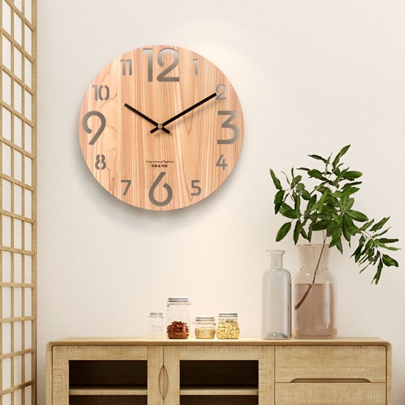 免打孔鐘表客廳臥室個性簡約木紋創意靜音現代時鐘壁鐘簡歐掛鐘