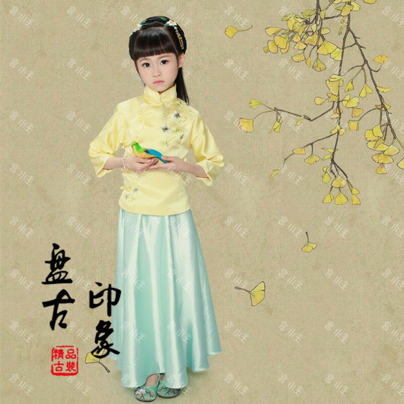 影樓攝影寫真兒童古裝主題清朝民國女童復古小姐學生演出服裝靜香