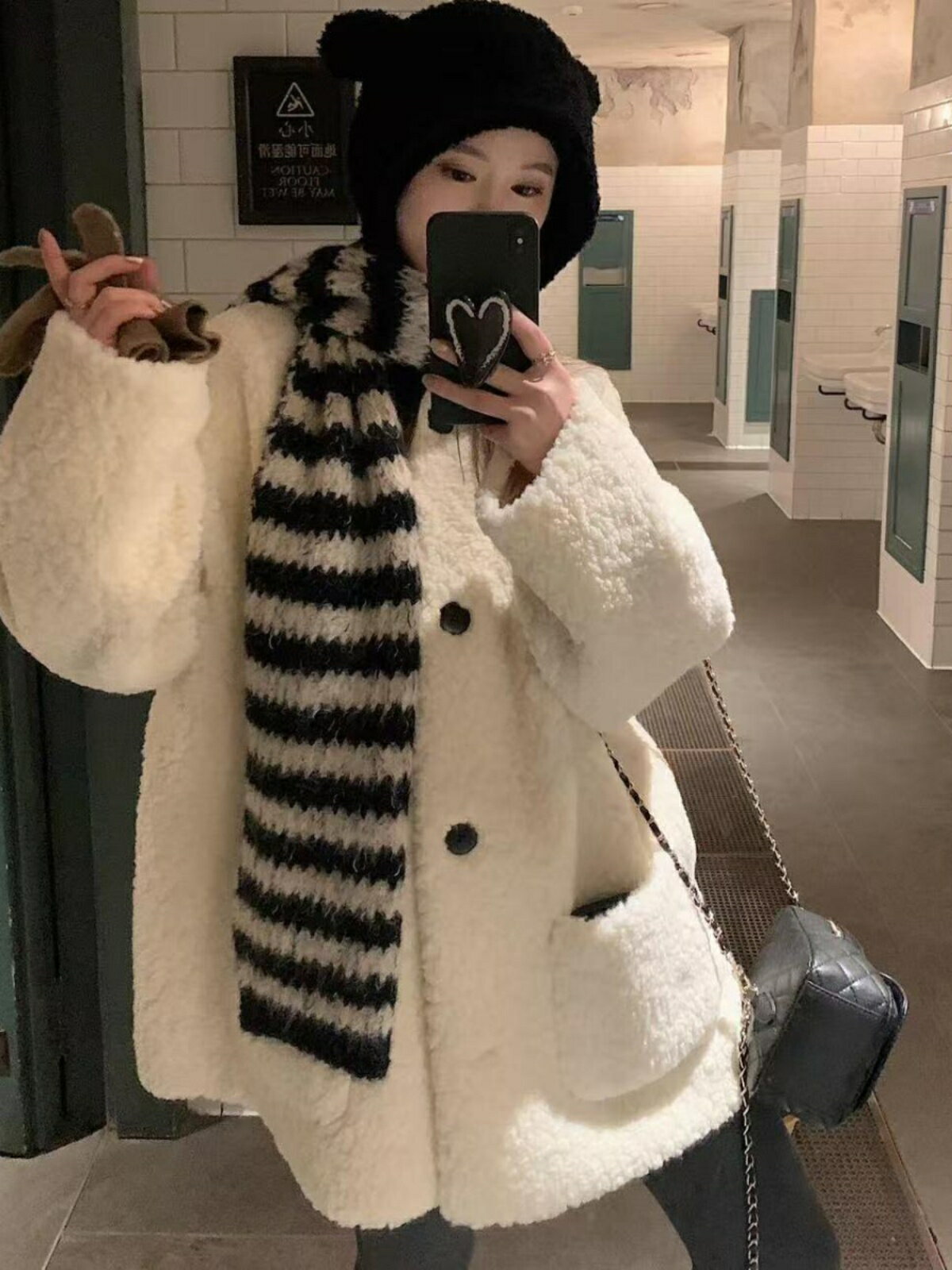 韓系小香風皮毛一體羊羔毛皮草外套女中長款羊羔絨上衣寬松大衣【雲木雜貨】