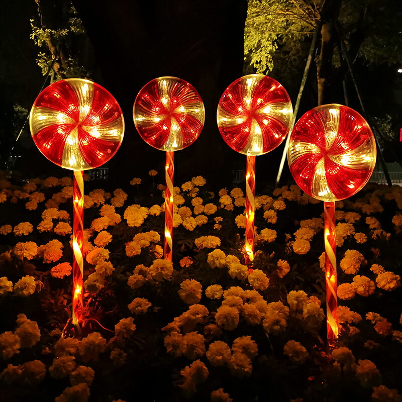 一拖四太陽能糖果草坪燈戶外防水LED圣誕裝飾燈棒棒糖造型地插燈