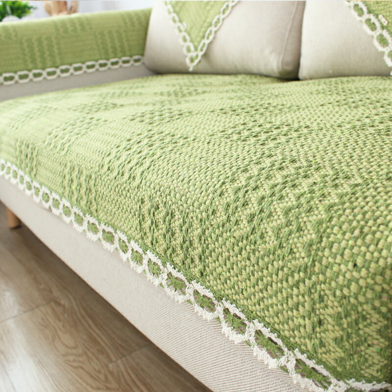 棉線沙發墊田園小清新蓋布巾沙發套罩簡約四季通用綠色坐墊子