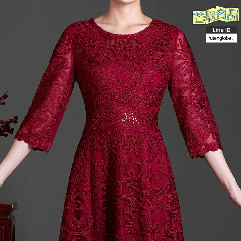 【喜婆婆必備】媽媽禮服 婚宴連衣裙 媽媽裝 婆婆裝 婚禮禮服 宴會禮服 優雅V領 修身顯瘦 中長款 2022春季新款