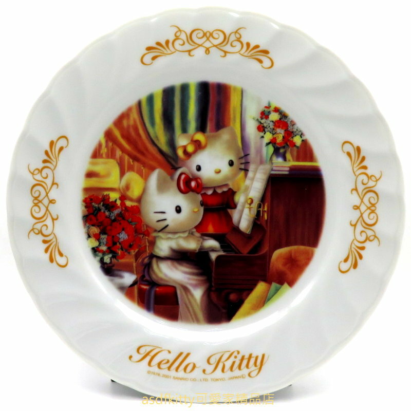 asdfkitty*KITTY收藏級古典陶瓷繪盤-音樂饗宴-2001年絕版商品-外盒泛黃-日本正版