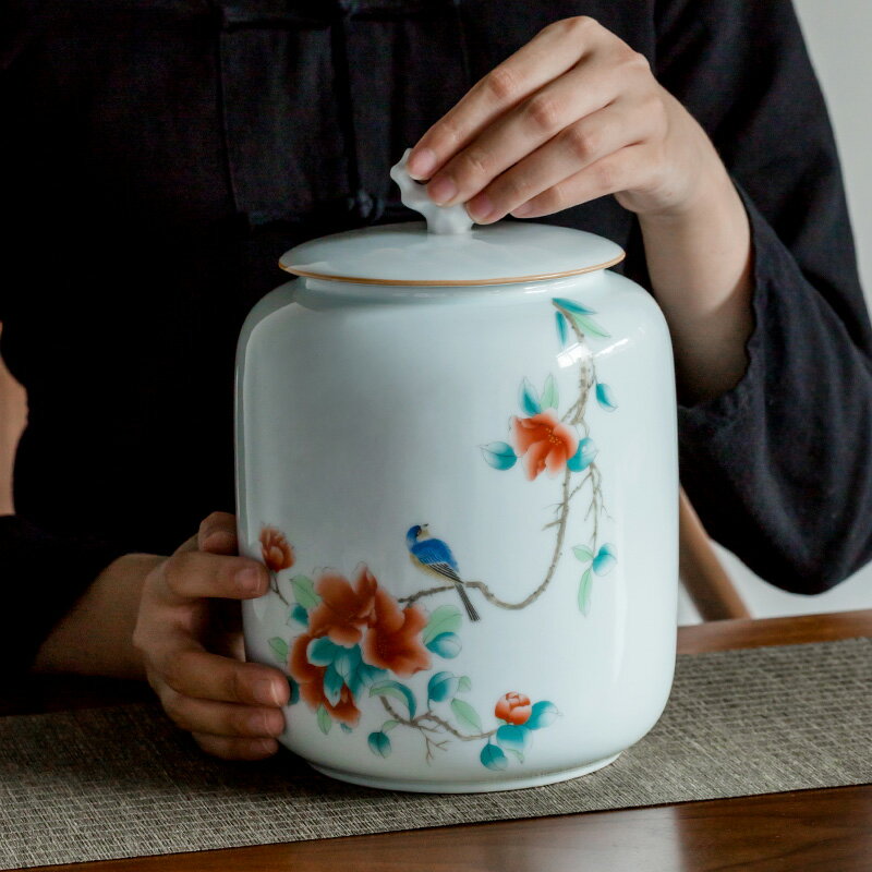 日式茶倉影青釉茶葉罐手工茶罐陶瓷密封罐創意存儲罐功夫茶具配件