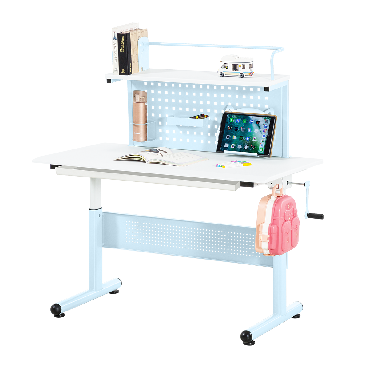 【免運】Doaa-KIDS｜靚彩兒童書桌 層板屏風款 80cm / 110cm 莫蘭迪色系 ( 成長書桌 成長型 兒童桌 兒童成長 書桌 升降桌 學生 桌子 手搖式 升降 樂學 ) MIT台灣設計製造