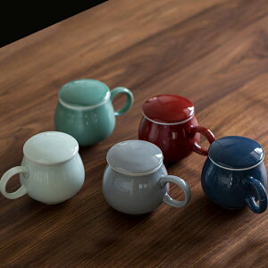 家用陶瓷中式水杯過濾辦公室帶蓋馬克杯茶水分離茶杯個人杯花茶杯