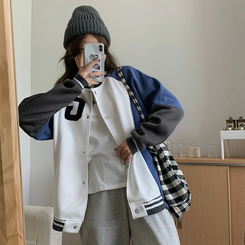 日系古著vintage衛衣女冬季寬松加絨加厚外套ins潮學生上衣服