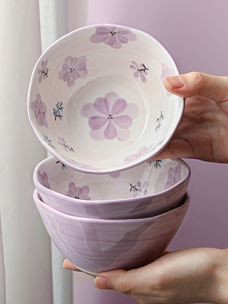 紫蘭花陶瓷碗家用個人專用日式ins米飯碗5寸6寸好看的碗新款