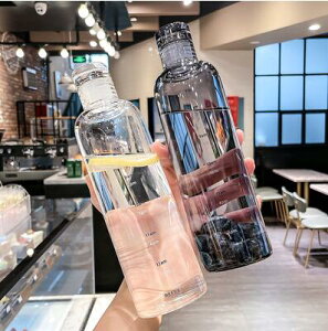 耐熱刻度玻璃水杯女高顏值ins風透明新款大容量玻璃瓶帶蓋喝水杯 全館免運