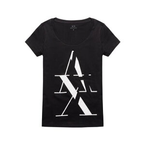美國百分百【Armani Exchange】T恤 AX 短袖 大圓領 logo 上衣 T-shirt 黑色 女 I373