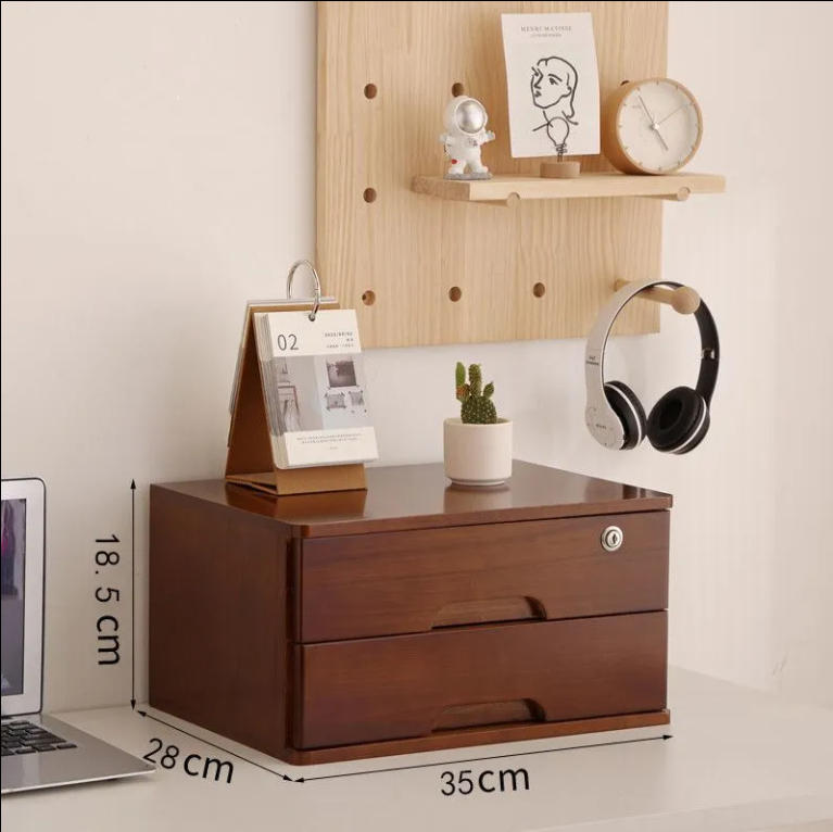 北歐實木桌上附抽儲物櫃