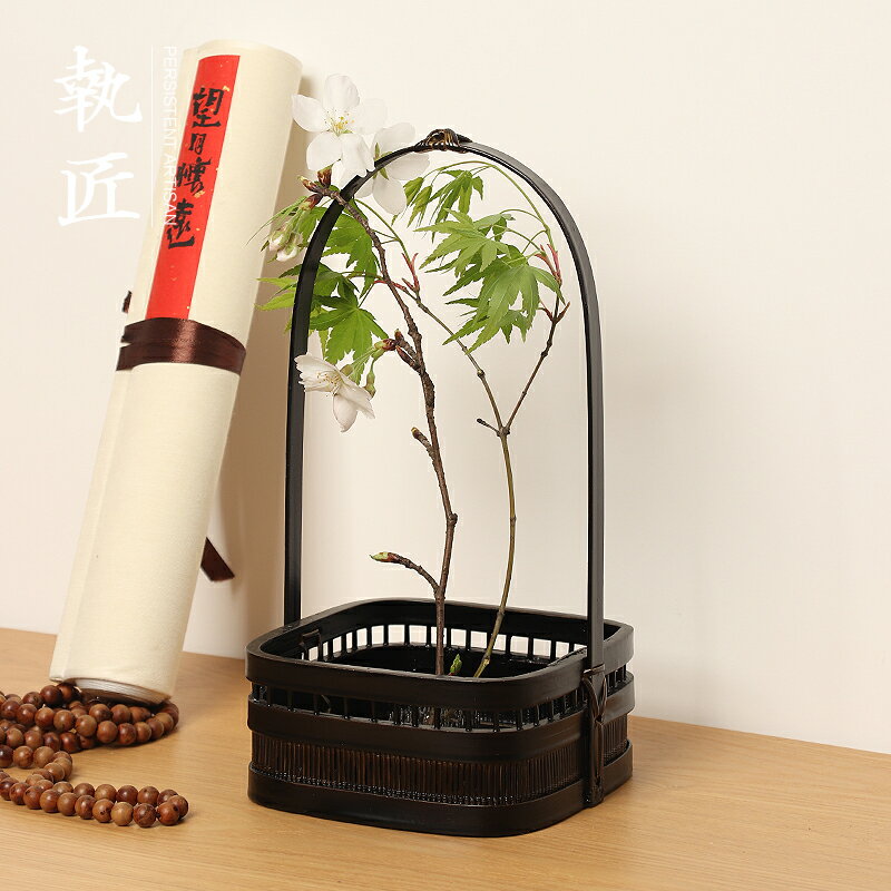 新款純手工竹製花器插花盆器擺件神器花瓶復古新中式禪意花藝花道