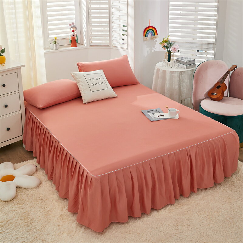 年簡約水洗棉純色床裙席夢思床罩單件床墊保護套1.8米2m床裙