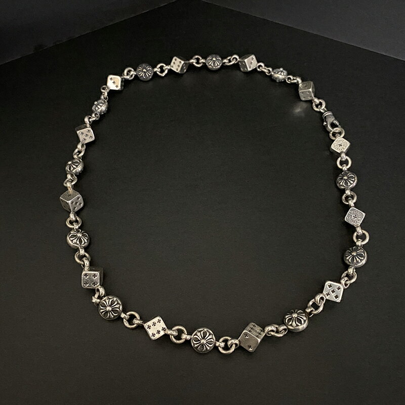 925純銀時尚剋羅心泰銀個性主播潮人款嘻哈復古手工做舊骰子項鏈 3
