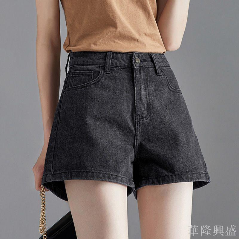 黑色牛仔短褲簡約女款高腰顯瘦薄款夏季闊腿寬松a字版三分熱褲