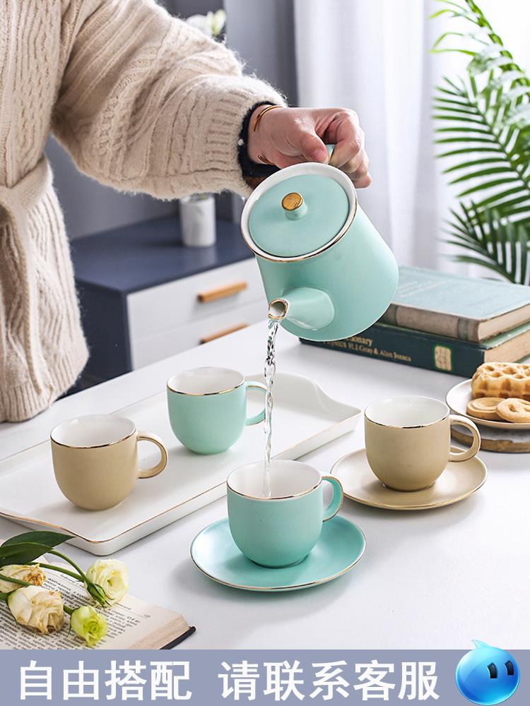 輕奢水壺套裝陶瓷茶杯家用北歐茶具客廳涼水壺喝水杯具杯子帶托盤