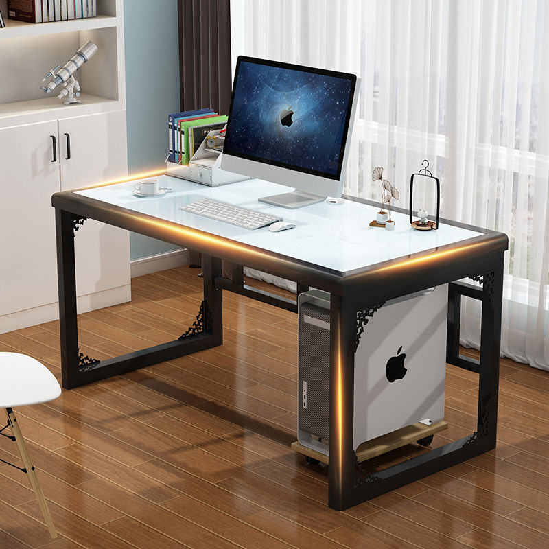 圓角鋼化玻璃電腦桌臺式家用書桌學習桌寫字臺辦公桌學生簡約課桌