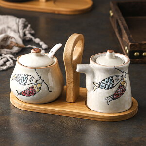 陶瓷創意日式調味罐套裝組合裝油潑辣子罐調料盒鹽罐醬油醋辣椒罐 廚房小物