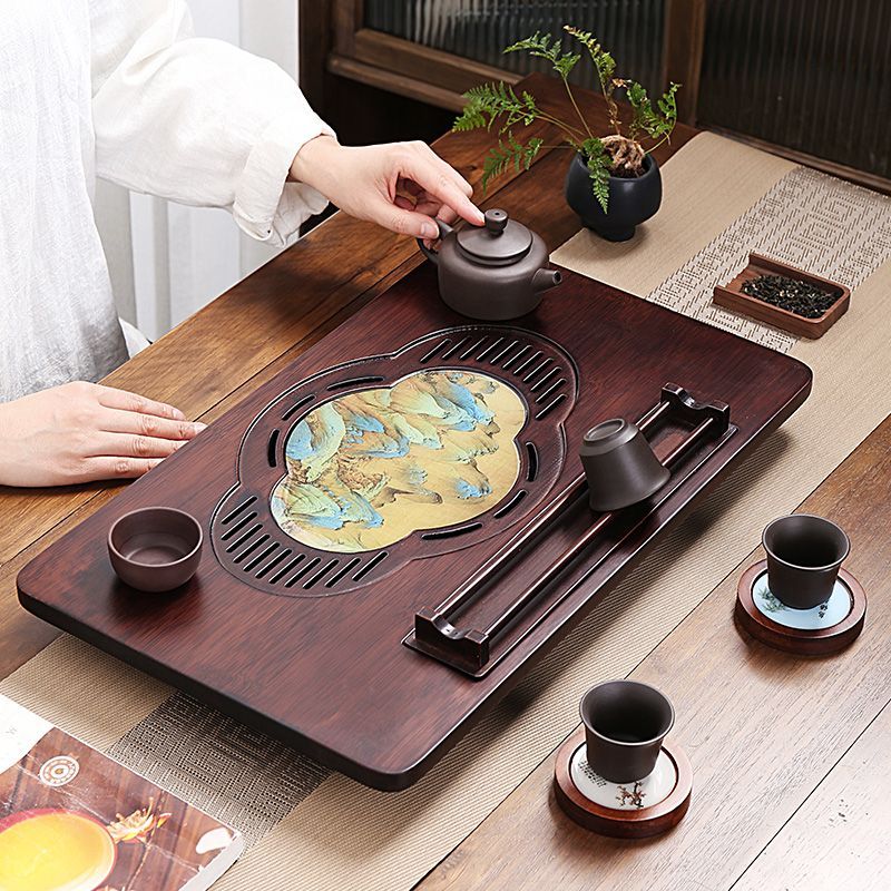免運 茶盤 中式竹製功夫茶具茶盤家用復古簡約瀝水客廳排水抽屜式帶杯架茶臺