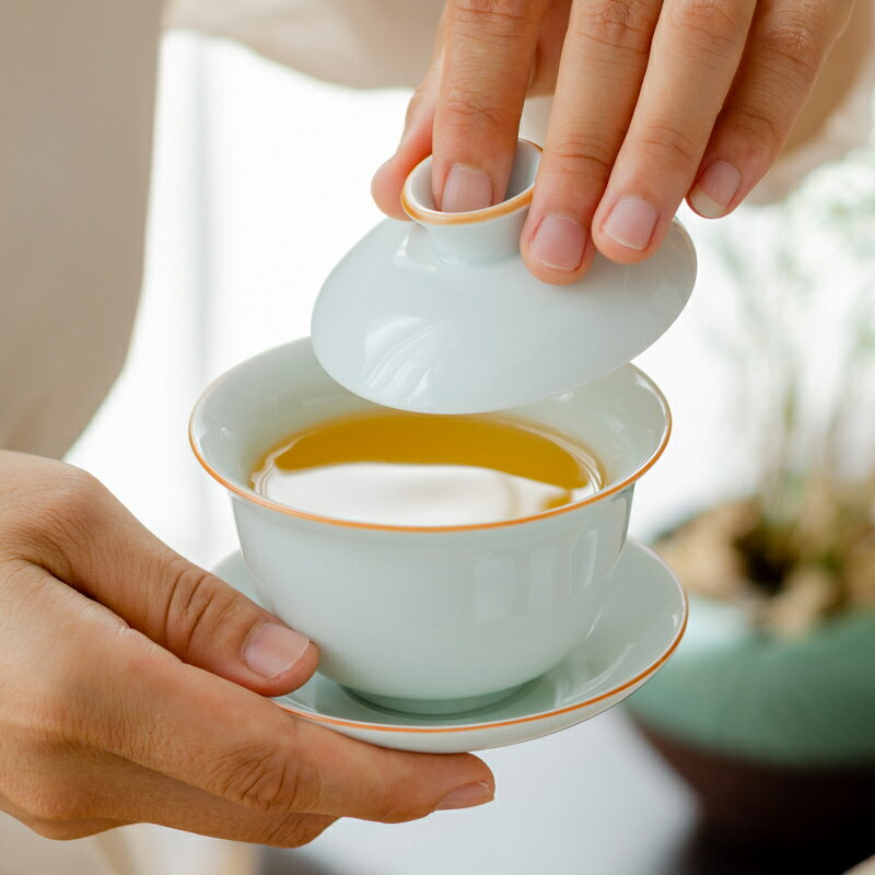 青瓷蓋碗 陶瓷功夫茶具茶壺 單壺沖茶器 創意日式花茶壺泡茶壺