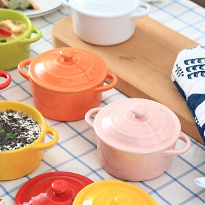 創意陶瓷雙耳碗帶蓋 燉盅雙皮奶早餐蒸蛋布丁碗烘焙烤碗模具 兒童小碗創意餐盤 簡約餐盤 廚房小物