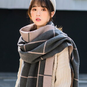 雙面格子圍巾女冬季慵懶風氛圍感韓版加厚保暖學生高級百搭圍脖